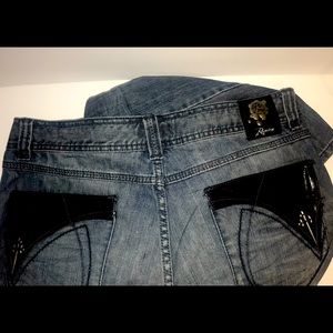 - Requiem blue with leather details goth men jeans